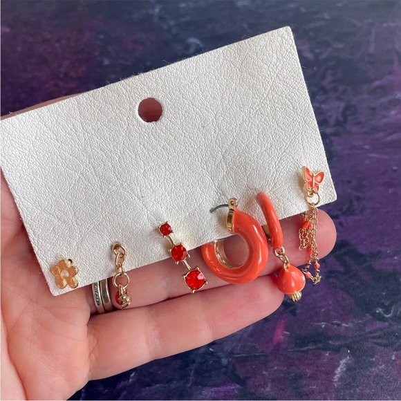 Free People Orange Le Jardin Hoop Stud Earring Set Mix & Match Gift - Picture 6 of 6